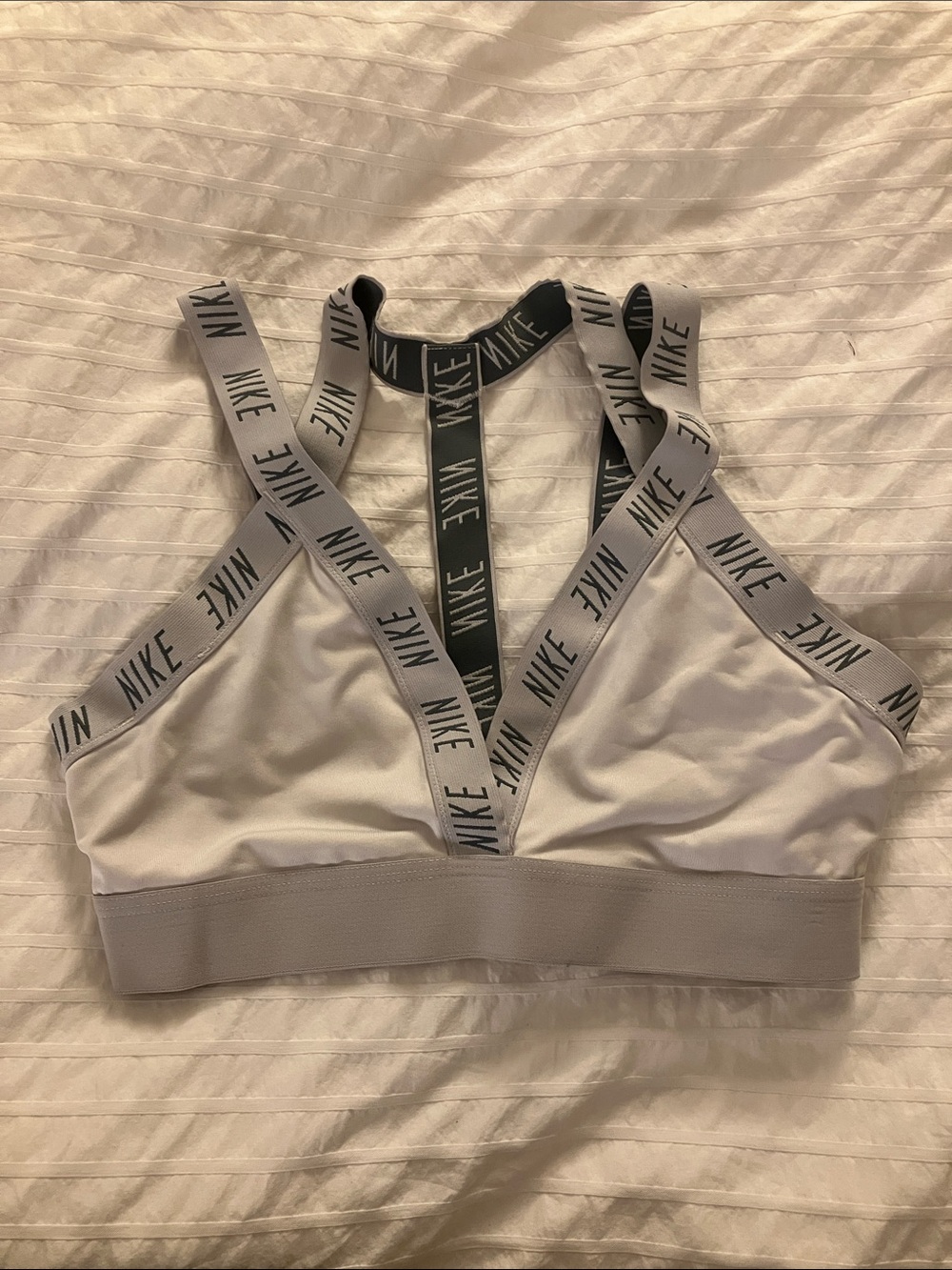 Nike Light Gray Logo-Trim Strappy Sports dri-fit bralette M